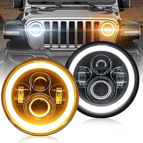 Par 7'' Faros H4 Led Ojo De ngel Para Wrangler Jeep Vocho Foto 2