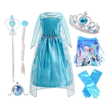 Vestido Frozen Infantil Elsa Vestido Coroa Varinha E Trança