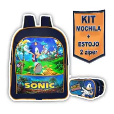 Kit Mochila Escolar Estojo Sonic 2zp
