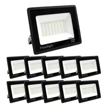 Kit 10 Refletor Led Smd 100w Holofote Bivolt Ip66 Luz Frio Carcaça Preto Luz Branco-frio 110v/220v