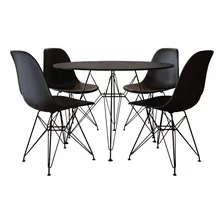 Conjunto Eames Ferro Preto Tampo Redondo 110cm Com 6 Cadeira