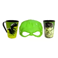 Kit Máscara Super Herói Verde Infantil Copo E Caneca Do Hulk