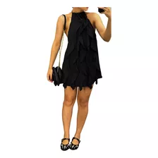 Vestido Babado Vertical Frente Única Curto Feminino Leve