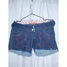 Shorts Jean Bordado Besos Talle 42