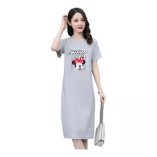 Vestido/camiseta Casual De Manga Corta Mickey Para Mujer