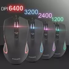 Mouse Gamer Philips G413 Fio Pc Usb 6400 Dpi 1000hz 6 Botões Cor Preto