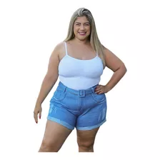 Short Feminino Jeans Curto C Lycra Plus Size Cinto E Fivela