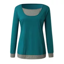 Blusa Amamentação, Manga Longa,bicolor