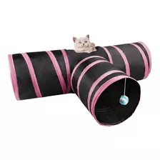 Túnel Pet Gato Cachorro Formato T Dobrável Nylon 3 Saídas Cor T - Preto E Rosa
