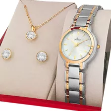 Relógio Feminino Dourado Prata Champion Original Casual Luxo