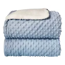 Cobertor Laço Bebê Plush Com Sherpa Dots Bolinhas Azul