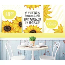 Kit 3 Quadros Decorativos Placas Girassol Seja Luz Happy Girassol, Seja Luz