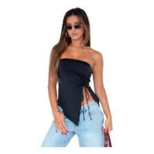 Blusa Assimétrica Tomara Que Caia Franzida Cordão Aitona