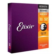 Cuerdas Elixir Nanoweb 80/20 Bronze 11-52 Para Acústica 