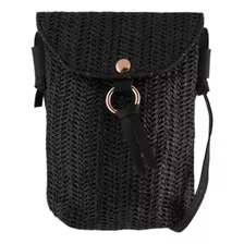 Cartera Phonebag. Rafia Negra Con Correa Ideal Look Playa 