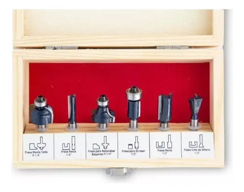 Set Juego Kit 6 Fresas Fresadora Router Tupi 1/4 Bremen 7618