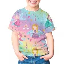 Camiseta Infantil Adulto Fada Princesa Unicornio Colorida