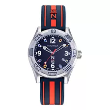 Reloj Nautica Nappof910 Para Hombre Malla Azul/naranja Bisel Plateado Fondo Azul