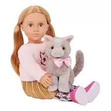 Muñeca Melena Con Gato De Peluche