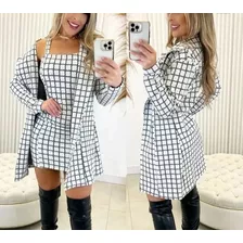 Conjunto Vestido Xadrez E Sobretudo Inverno Promoção