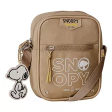 Bolsa Snoopy Transversal Pequena Jovem Em Nylon Taupe/nude