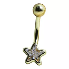 Piercing Umbigo Estrela Com Pedra Zircônia Ouro 18k 750