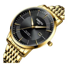 Reloj Nibosi De Acero Inoxidable Impermeable Para Hombre, Color De Fondo Dorado/negro