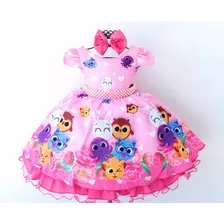 Vestido Temático Infantil Super Luxo Bolofofos Com Pérolas