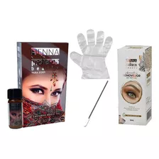 Kit Henna Sobrancelha Designer Removedor Gel Indiana Beauty Cor Castanho Médio