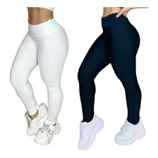 Kit 2 Calca Leg Suplex Feminina Lisa Cos Alto Moda Fitness