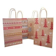 Bolsa Papel Kraft Navidad Con Manilla 27x21x11 (24 Unidades)