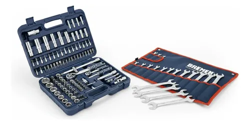 Kit Bremen: Herramientas Llaves Tubo 110pz 1/2-1/4 Azul + Llaves Combinadas Juego 13pz 7-19 Dgm