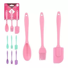 Kit Colher De Silicone 3 Peças Espátula Pincel Cozinha Food