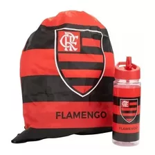 Garrafa Plástico 450ml Com Mochila Tipo Saco Flamengo
