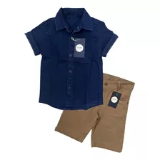 Combo 2 Peças Bermuda E Camisa Jeans Menino Infantil