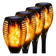 Lámpara De Antorcha Led Solar Para Jardín 4pcs Color Negro