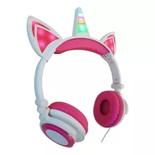 Fone De Ouvido Orelha Unicórnio Led Headset Criança Infantil Cor Rosa