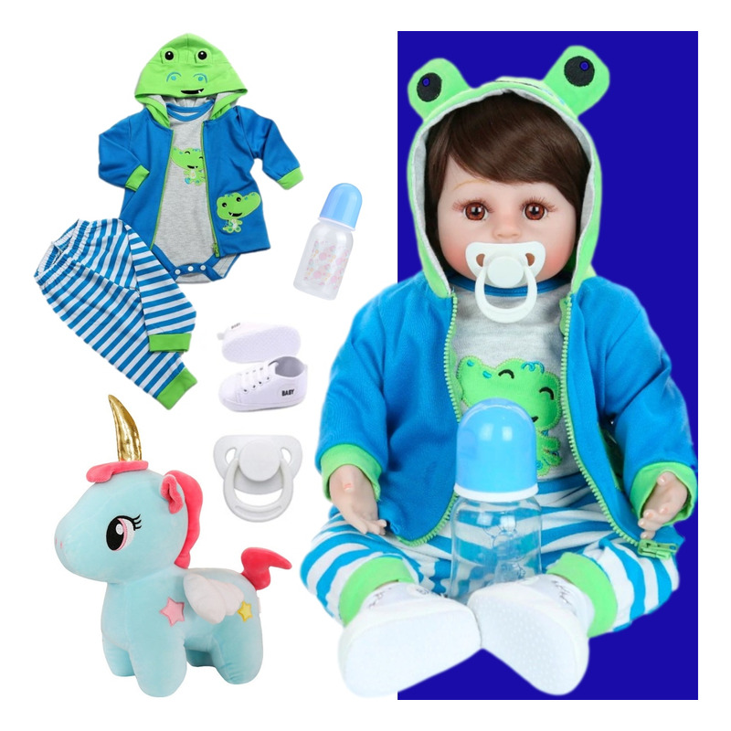 Bebe Reborn Menino 100% Silicone 57 Cm - Biel