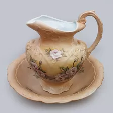 Gomil Jarro C Bacia Antigo Porcelana Flores Pintado À Mão