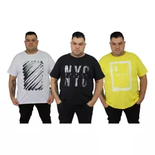Camiseta Plus Size Kit 3 Masculina Estampada Big - Qualidade