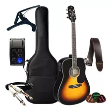 Kit Violão Elétrico Giannini Aço Folk Afinador + Acessórios Cor Gd1 Eq - Vsbs