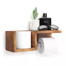 Soporte De Pared De Madera Para Papel Higinico Con Estante, 