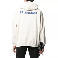 Balenciaga - Sudadera Hoodie Polar Crema Con Logos Azules G