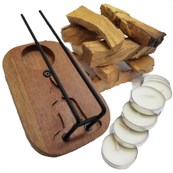 Incensario Suporte Queimador Buda Madeira Cumarú 13cm +50g Palo Santo Marrom
