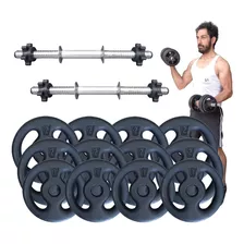 2 Halter Barra De Rosca 40cm + 20kg Anilhas P/ Musculação