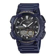 Reloj Casio Worltime Original Azul Caballero Color Del Fondo Negro