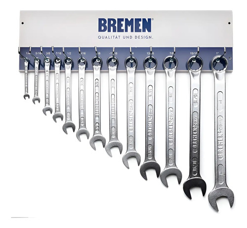 Llaves Combinadas Bremen Juego 13 Pz 1/4 A 1 Pulgada Tablero Cod. 6384 Dgm Gris