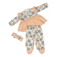 Conjunto Vestido Pantalón Manga Larga Estampado Para Bebé