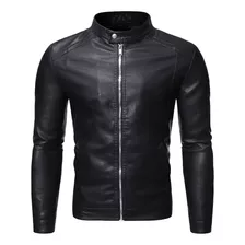 Chamarra Rockera De Piel Hombre Slim Biker Cuello Alto B6