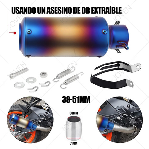 Escape Silenciador Moto Deportivo 38-51mm Cabeza Y Cola Azul Foto 4